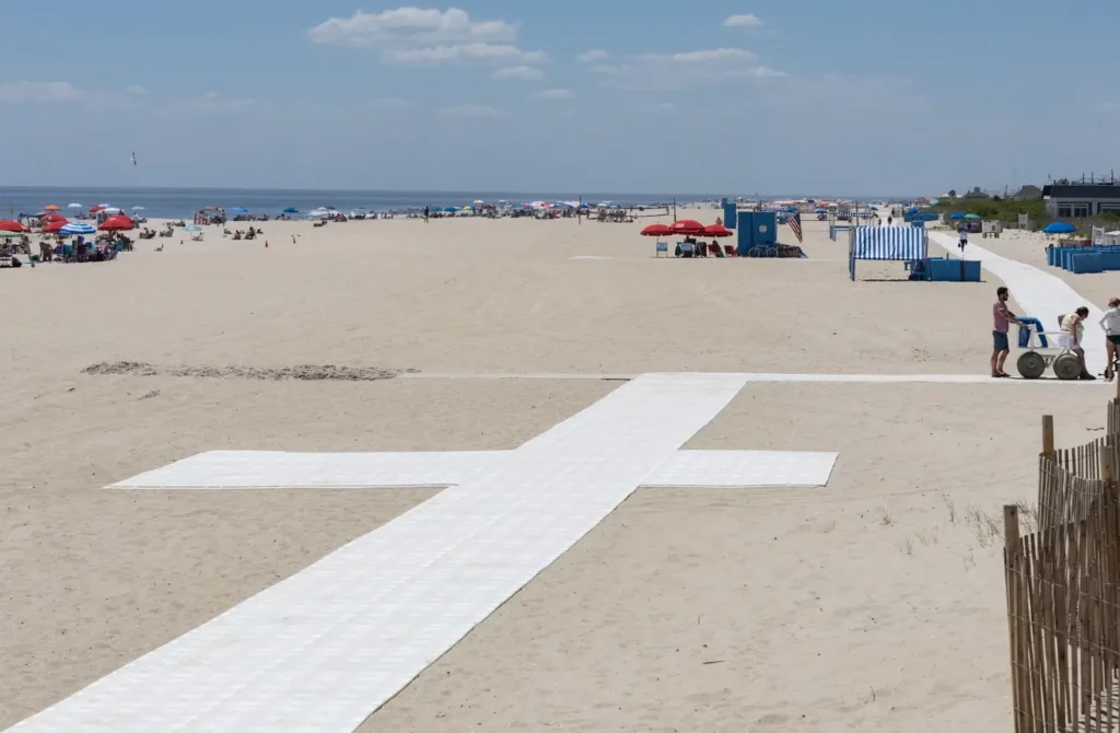 Photo of accessible trail on Cape May beach.